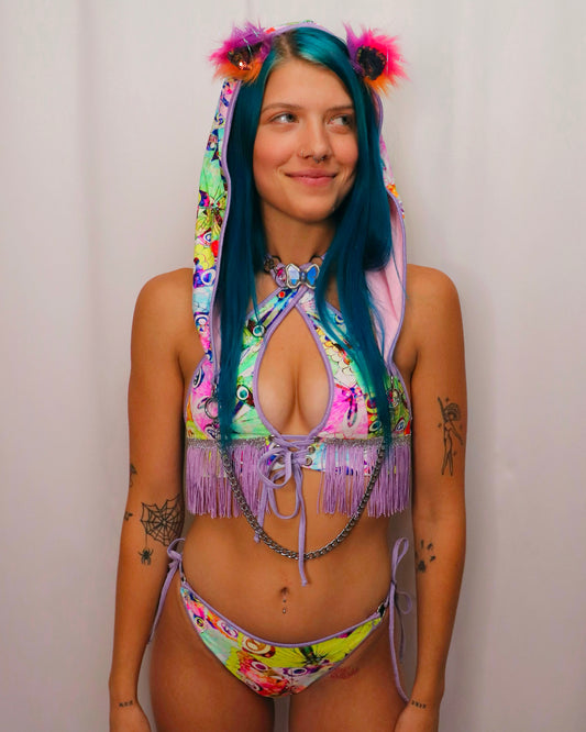 Blacklight Butterfly | Hooded Bikini Set